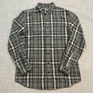 L.L. BEAN Mens Plaid Flannel Long Sleeve Button Shirt in Gray & Yellow Size XL